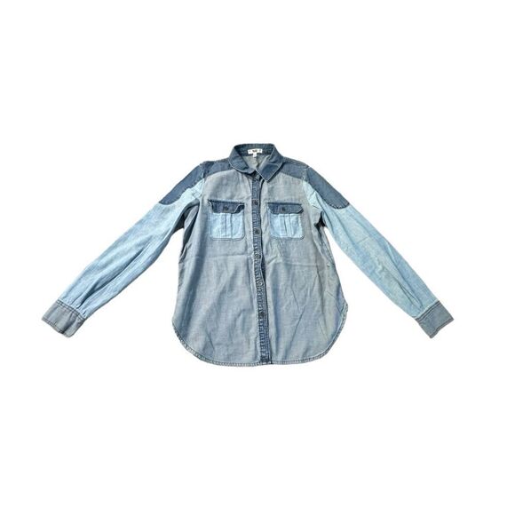 Paige Audrey Colorblock denim look chambray comfy shirt Small Button up EUC - Picture 2 of 7